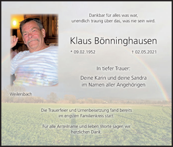 Anzeige von Klaus Bönninghausen von MGO