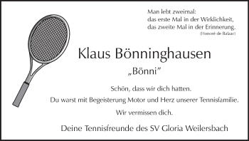 Anzeige von Klaus Bönninghausen von MGO