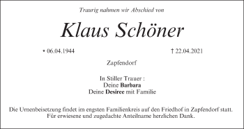 Anzeige von Klaus Schöner von MGO