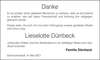 Anzeige von Lieselotte Dürrbeck von MGO