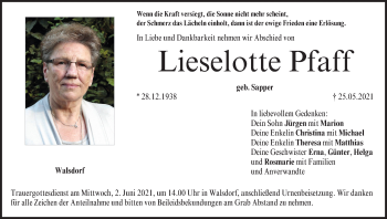 Anzeige von Lieselotte Pfaff von MGO