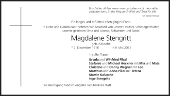 Anzeige von Magdalene Stengritt von MGO