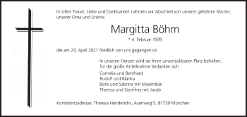 Anzeige von Margitta Böhm von MGO