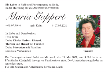 Anzeige von Maria Goppert von MGO