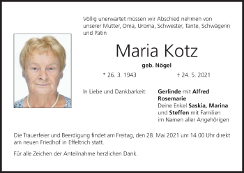 Anzeige von Maria Kotz von MGO
