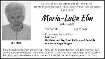 Anzeige von Maria-Luise Elm von MGO