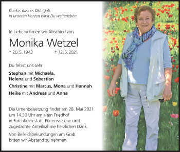 Anzeige von Monika Wetzel von MGO