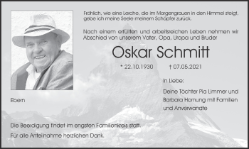 Anzeige von Oskar Schmitt von MGO