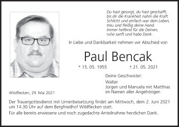 Anzeige von Paul Bencak von MGO