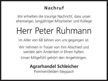 Anzeige von Peter Ruhmann von MGO
