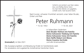 Anzeige von Peter Ruhmann von MGO