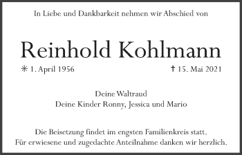Anzeige von Reinhold Kohlmann von MGO