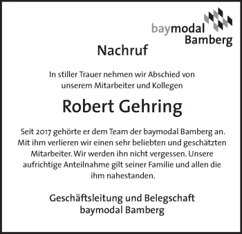 Anzeige von Robert Gehring von MGO