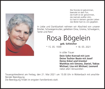 Anzeige von Rosa Bögelein von MGO