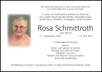 Anzeige von Rosa Schmittroth von MGO