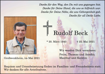 Anzeige von Rudolf Beck von MGO