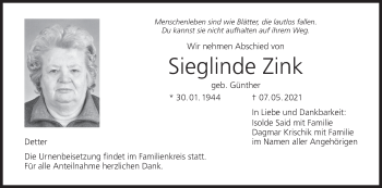 Anzeige von Sieglinde Zik von MGO