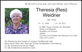 Anzeige von Theresia Weidner von MGO