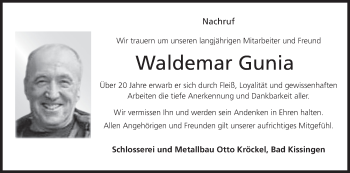 Anzeige von Waldemar Gunia von MGO