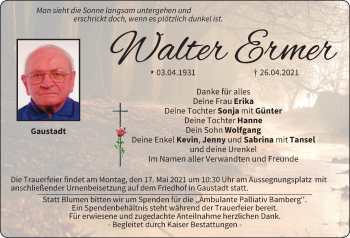 Anzeige von Walter Ermer von MGO