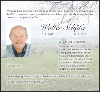 Anzeige von Walter Schäfer von MGO