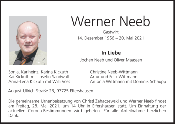 Anzeige von Werner Neeb von MGO