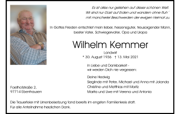 Anzeige von Wilhelm Kemmer von MGO
