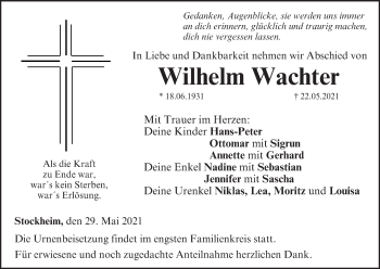 Anzeige von Wilhelm Wachter von MGO