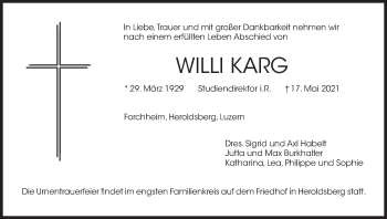 Anzeige von Willi Karg von MGO