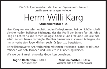 Anzeige von Willi Karg von MGO