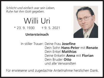 Anzeige von Willi Uri von MGO