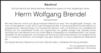 Anzeige von Wolfgang Brendel von MGO