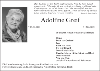 Anzeige von Adolfine Greif von MGO