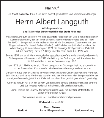 Anzeige von Albert Langguth von MGO