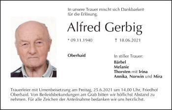 Anzeige von Alfred Gerbig von MGO