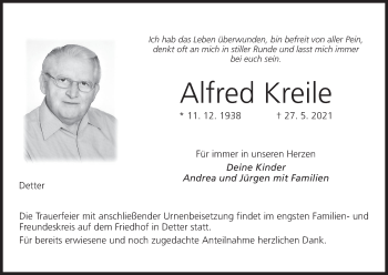 Anzeige von Alfred Kreile von MGO