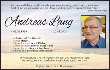 Anzeige von Andreas Lang von MGO