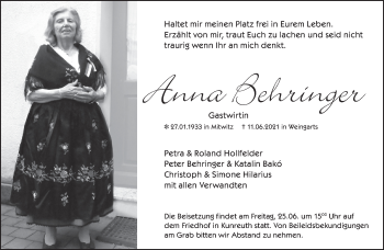 Anzeige von Anna Behringer von MGO