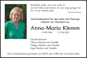 Anzeige von Anna-Maria Klemm von MGO