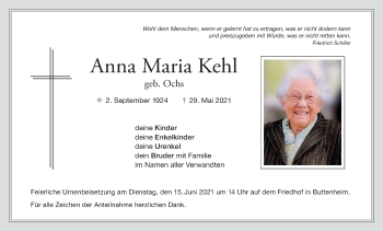 Anzeige von Anna Maria Kehl von MGO