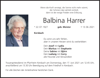 Anzeige von Balbina Harrer von MGO