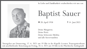 Anzeige von Baptist Sauer von MGO