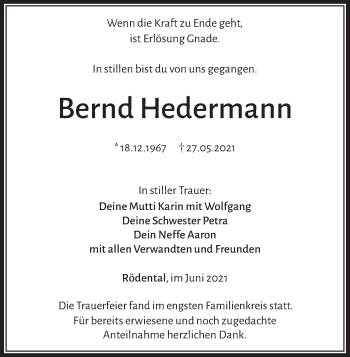 Anzeige von Bernd Hedermann von MGO