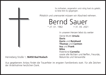 Anzeige von Bernd Sauer von MGO