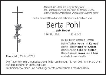 Anzeige von Berta Pohl von MGO