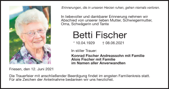 Anzeige von Betti Fischer von MGO