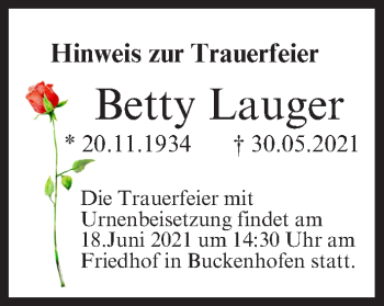 Anzeige von Betty Lauger von MGO