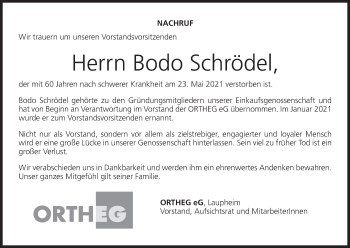 Anzeige von Bodo Schrödel von MGO