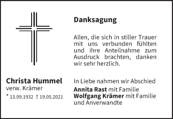 Anzeige von Christa Hummel von MGO