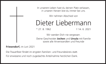 Anzeige von Dieter Liebermann von MGO